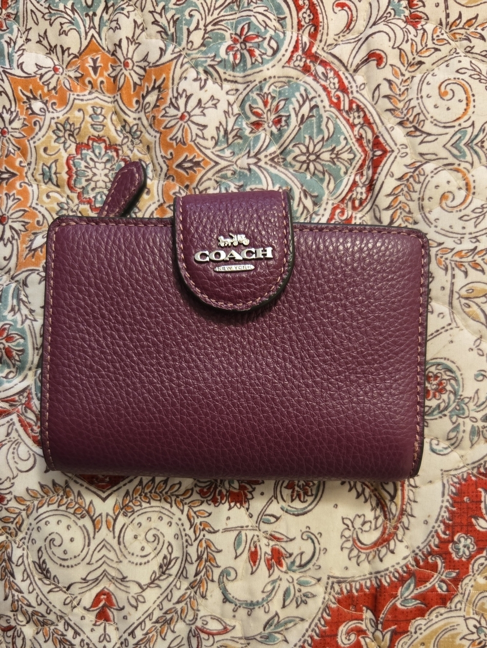 Coach Pebbled Leather Wallet in Plum Purple